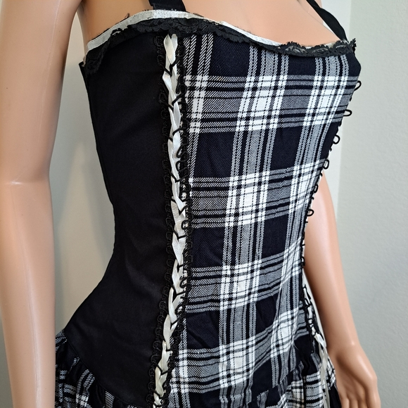 Dead Threads Goth Dress Plaid Black White Frill Lace Mini Dark Academia - Picture 3 of 11